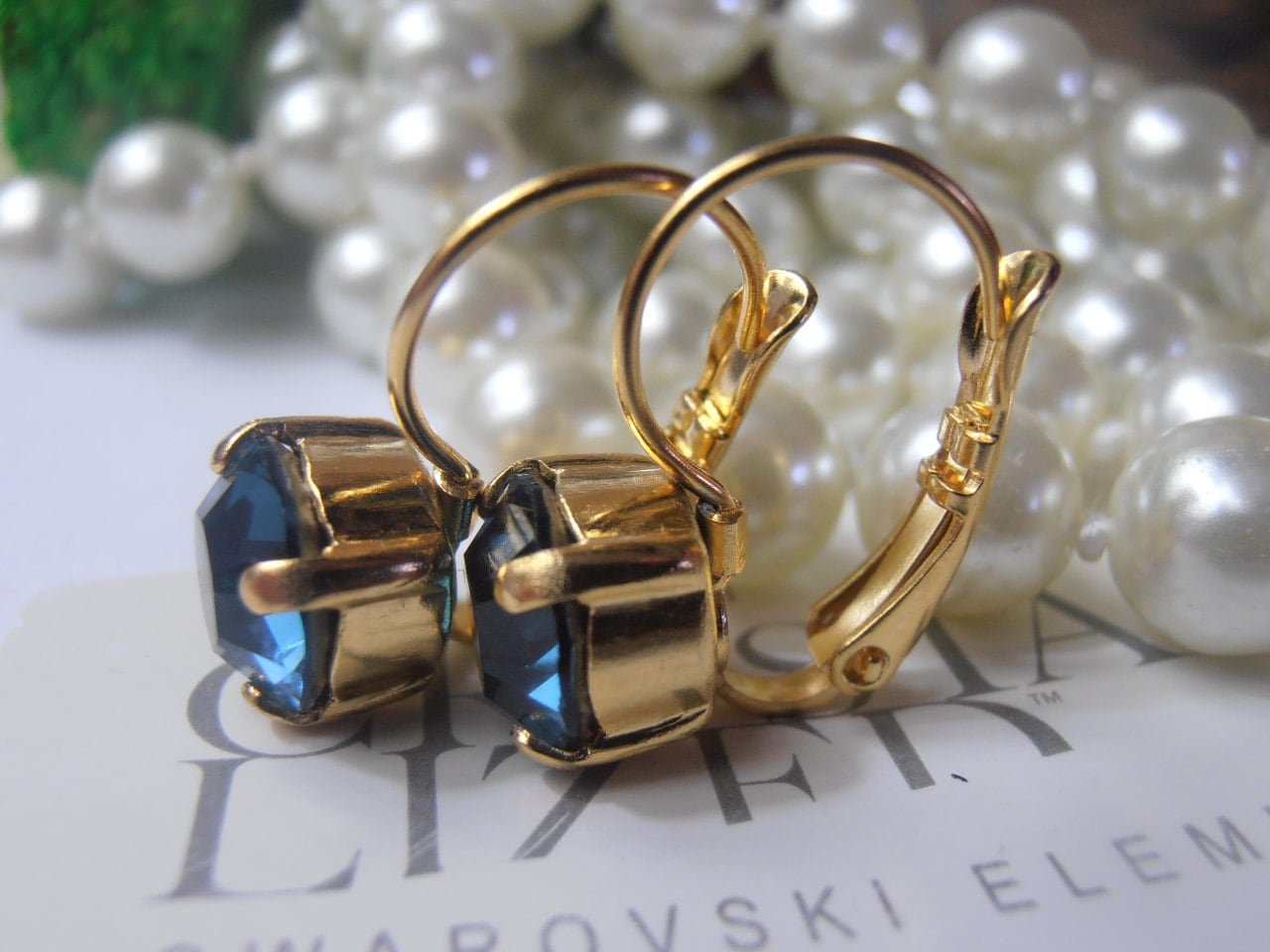 Dark Blue Montana Dangle Earrings in Gold | Dainty Women Jewelry