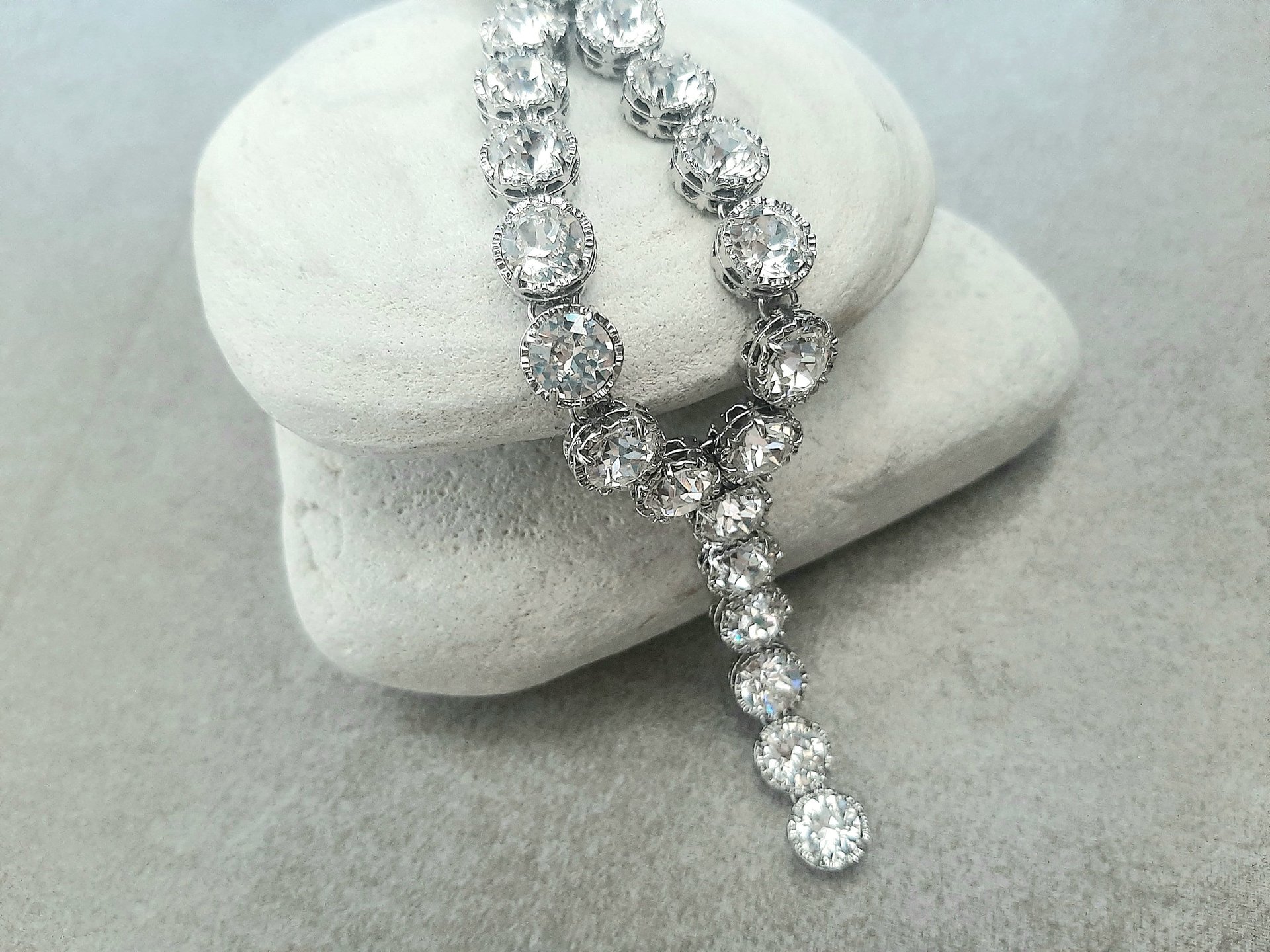 Lariat Y Crystal Necklace in Platinum | Art Deco Wedding Day Jewelry Set 