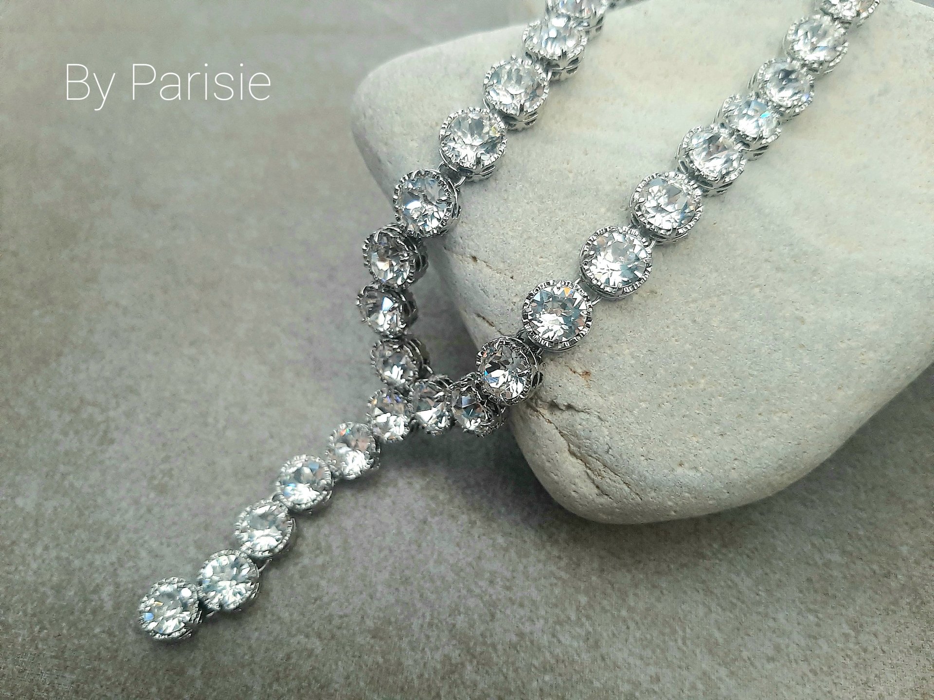 Lariat Y Crystal Necklace in Platinum | Art Deco Wedding Day Jewelry Set 