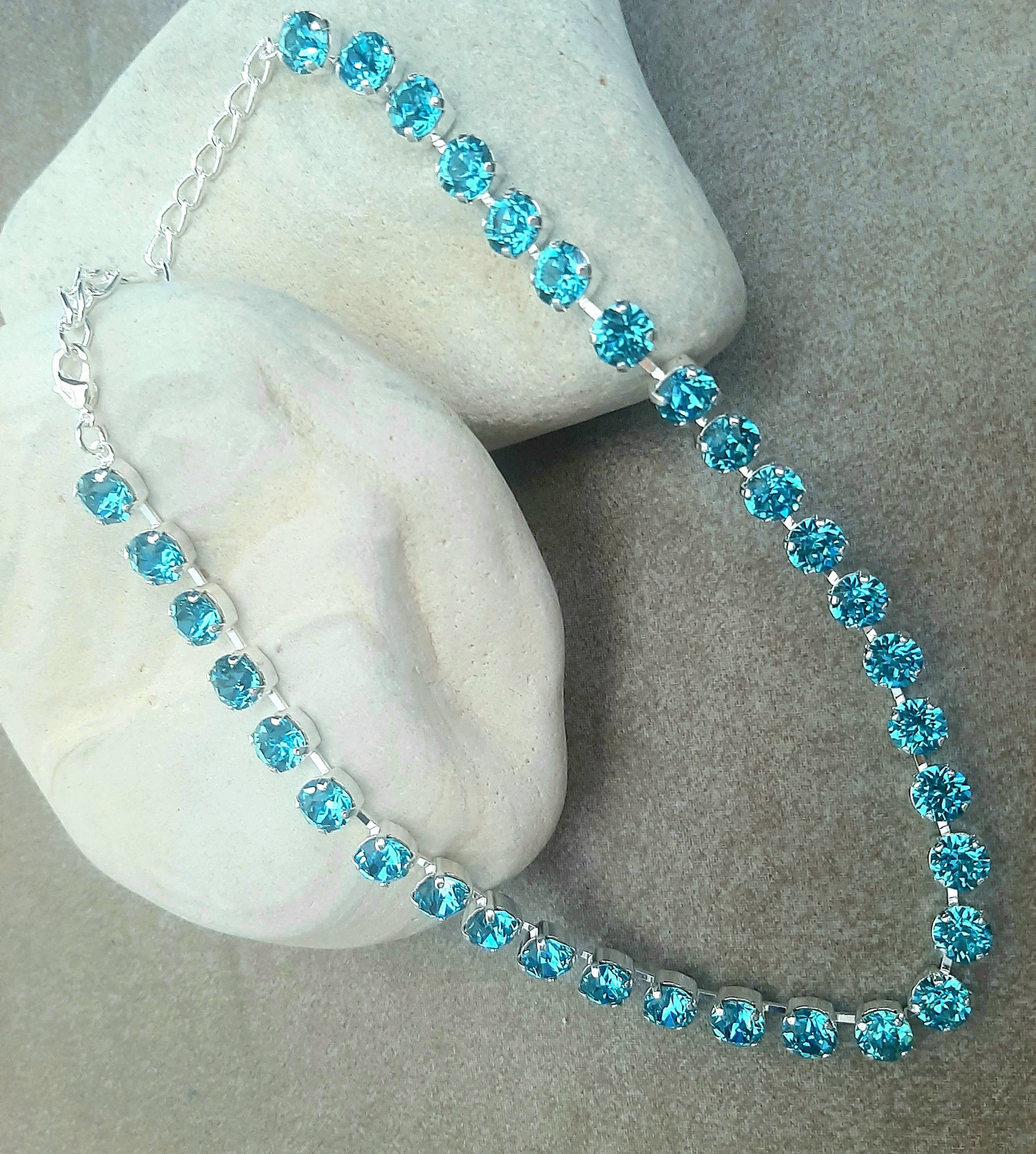 Blue Aquamarine Tennis Necklace 8mm | Graduate Rhinestone Collet for Women 