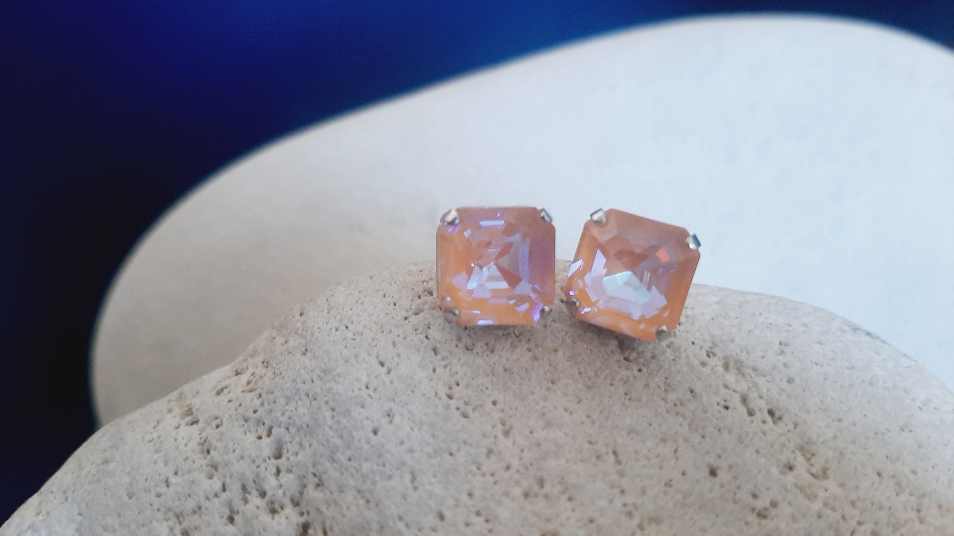 Peach Delight Asscher Cut Post Earrings in Silver - Gift for Mom