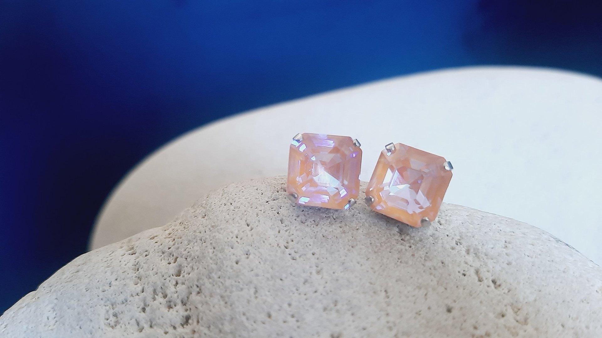 Peach Delight Asscher Cut Post Earrings in Silver - Gift for Mom