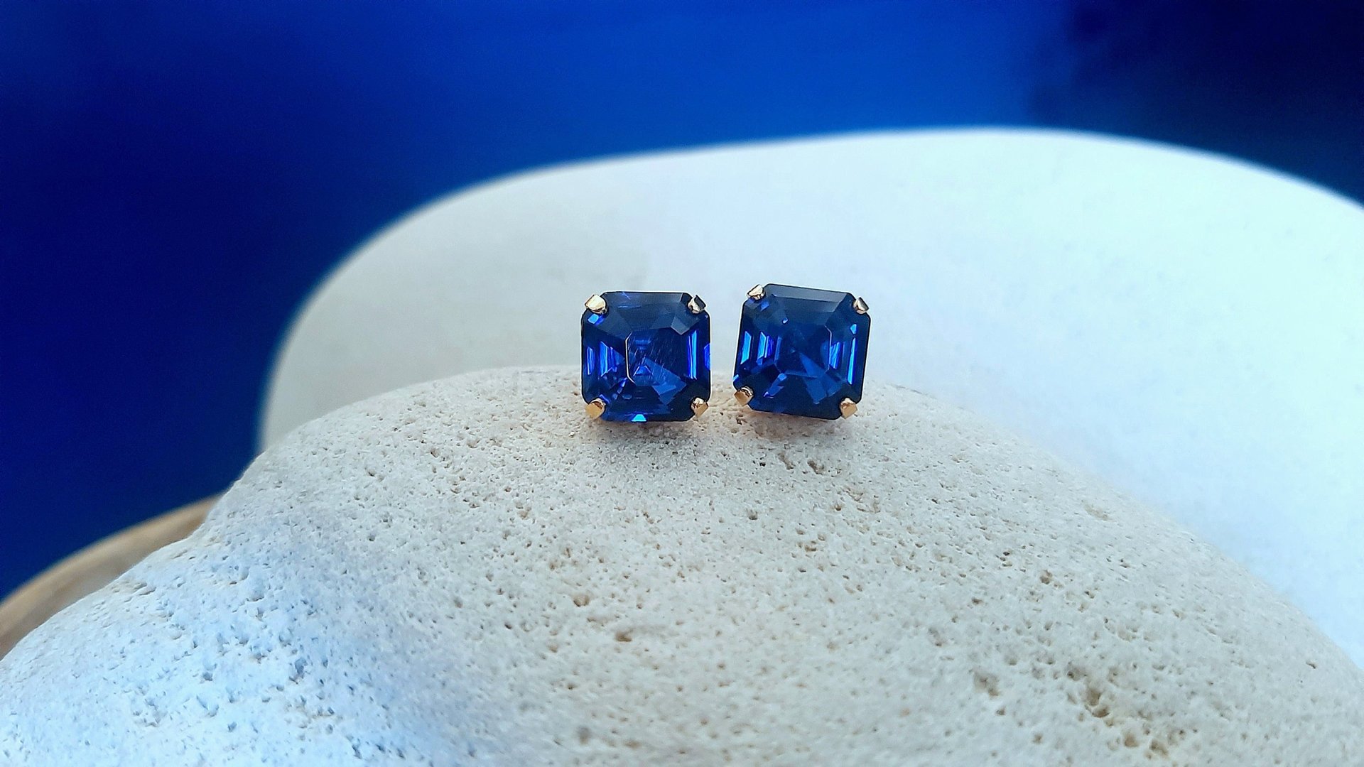 Blue Montana Asscher Cut Stud Earrings