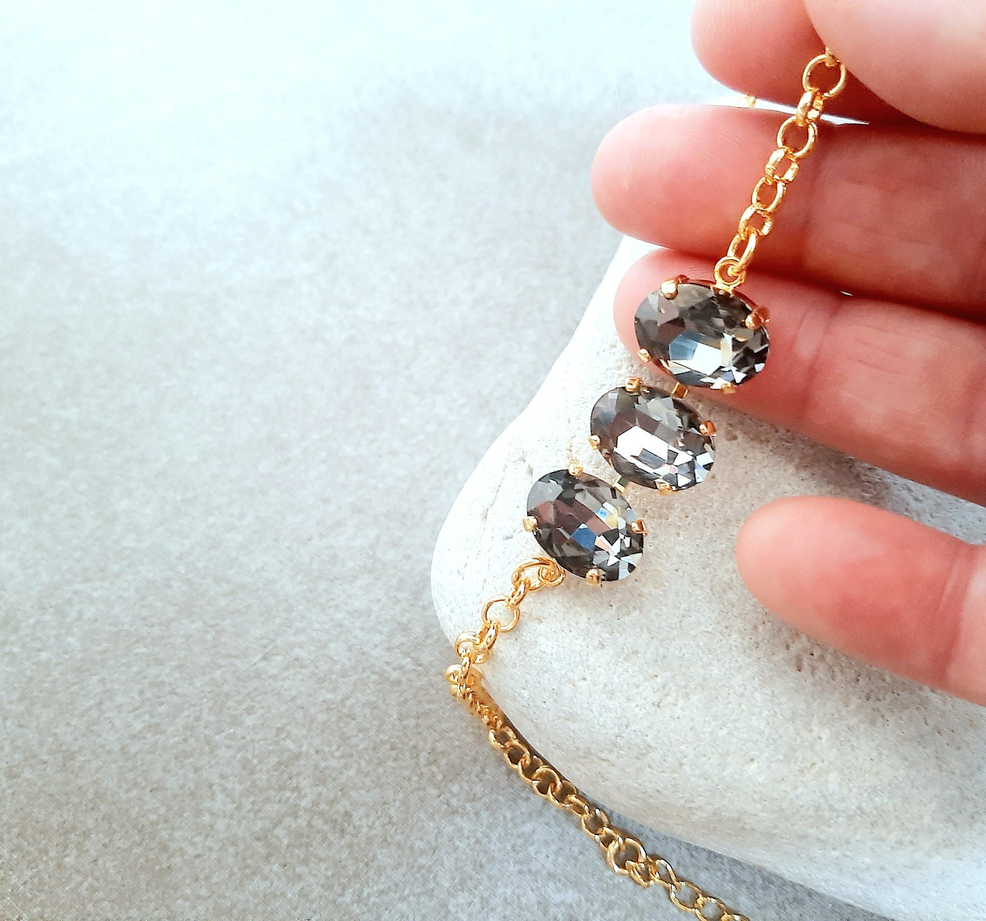 Elegant Black Diamond Oval Bracelet in Gold Plated