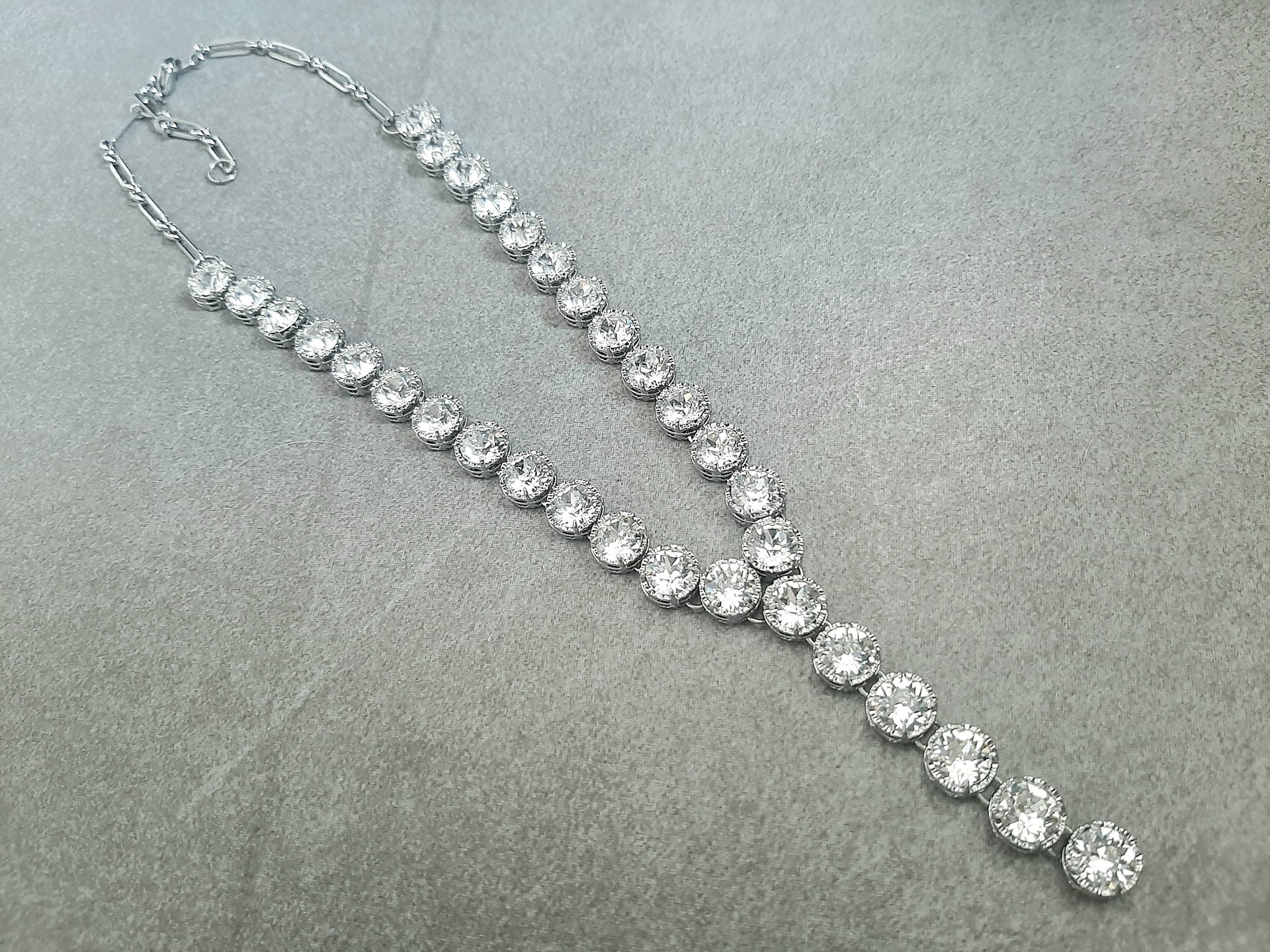 Lariat Y Crystal Necklace in Platinum | Art Deco Wedding Day Jewelry Set 