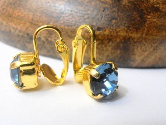 Blue Clip on Earrings in Gold Plated