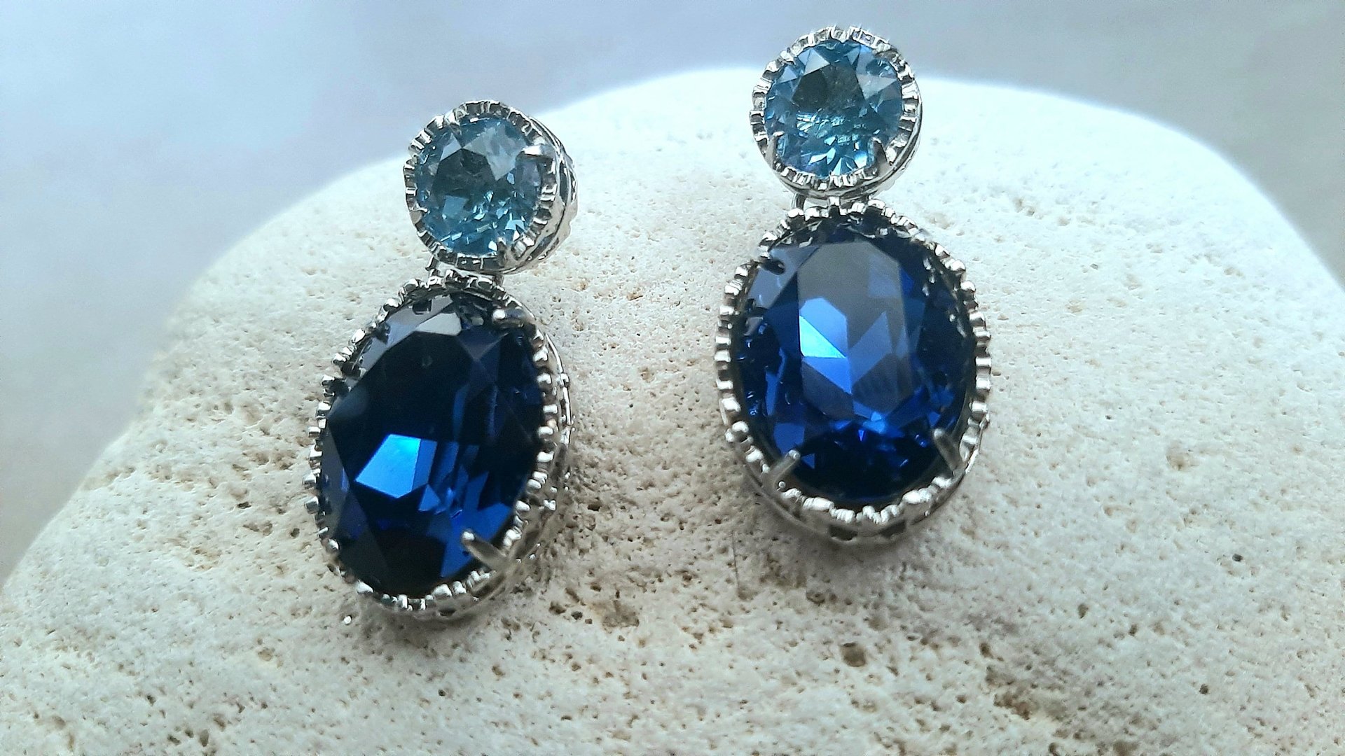 Blue Montana Two Stone Dangle Earrings in Platinum 