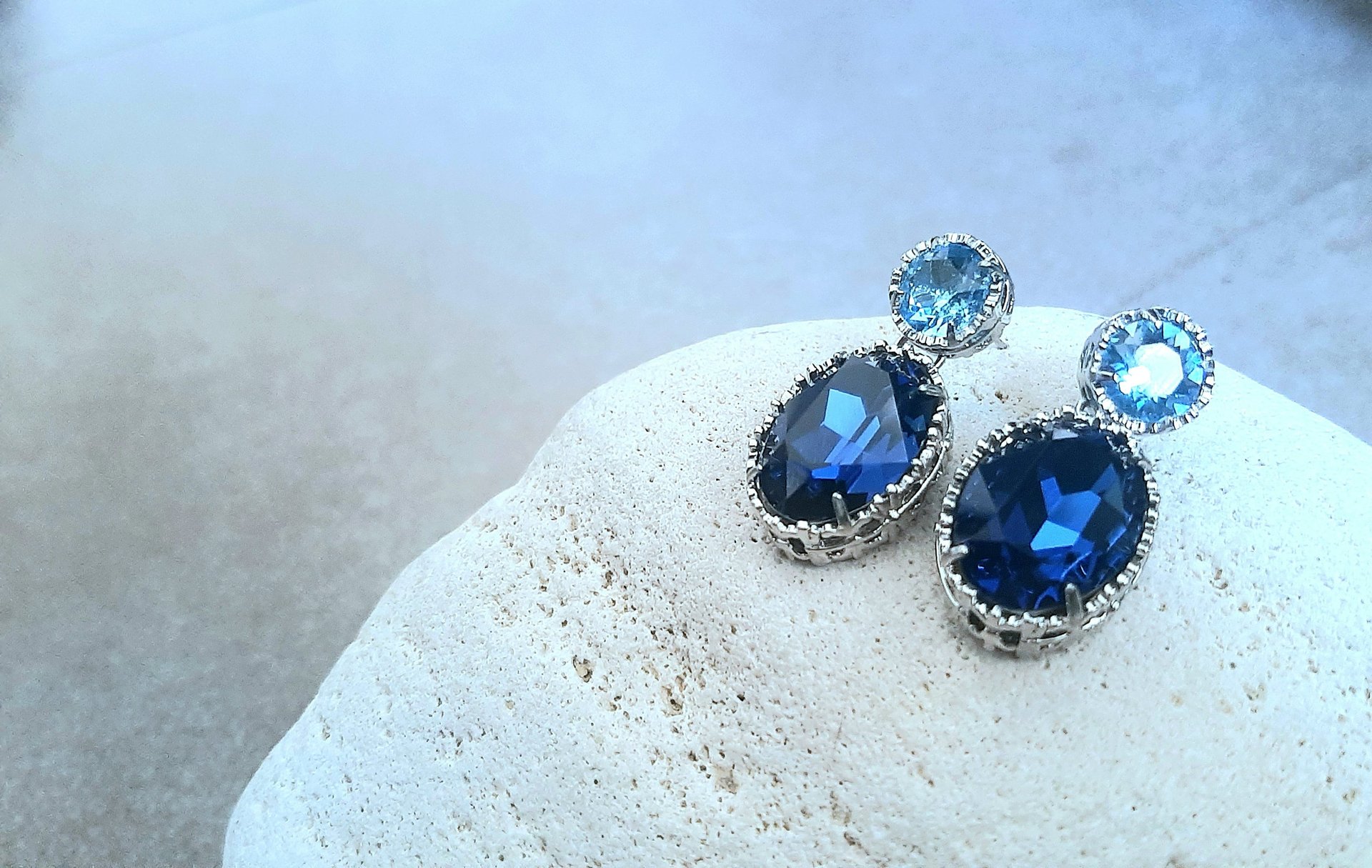 Blue Montana Two Stone Dangle Earrings in Platinum 