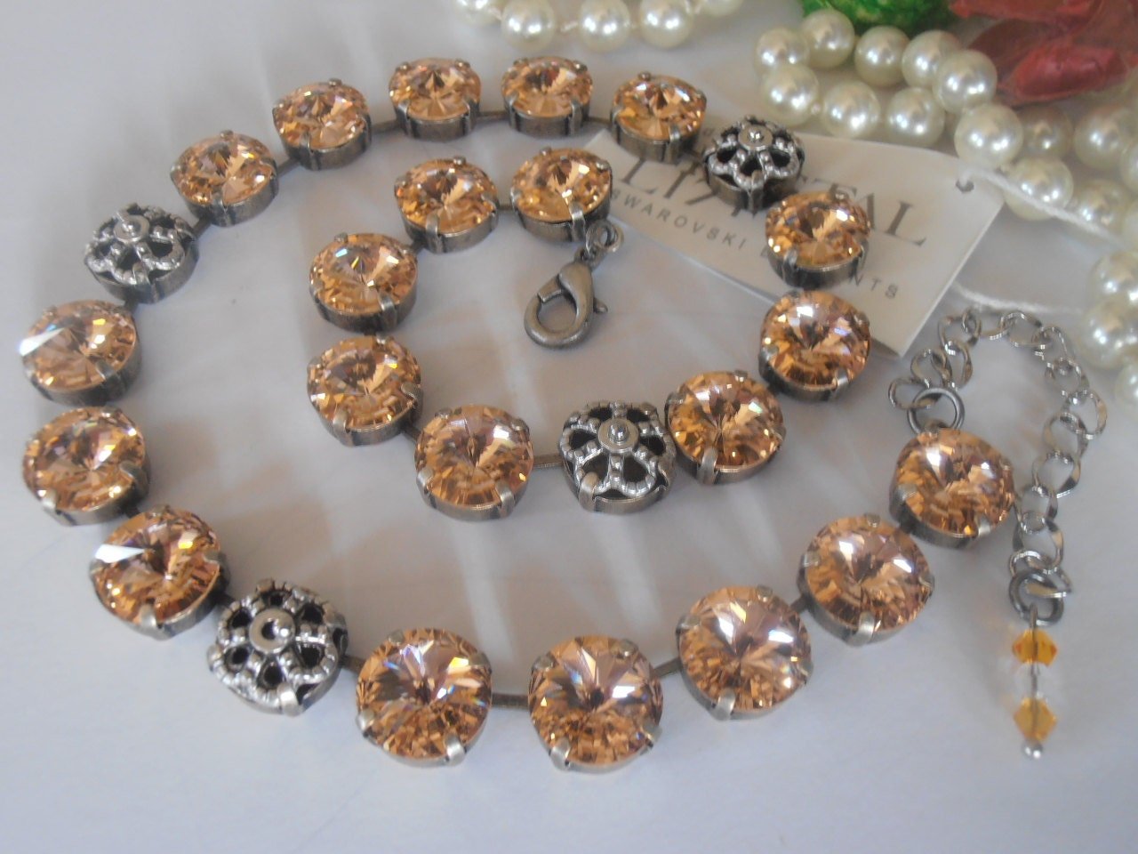 Peach Rivoli Vienna Necklace 12mm, Silver Cup chain Tennis Choker, Anna wintour Jewelry, Mother's Day Gifts