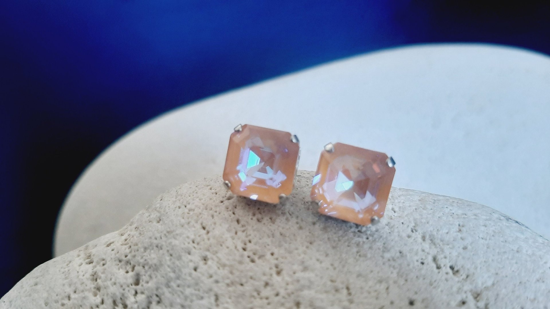 Peach Delight Asscher Cut Post Earrings in Silver - Gift for Mom