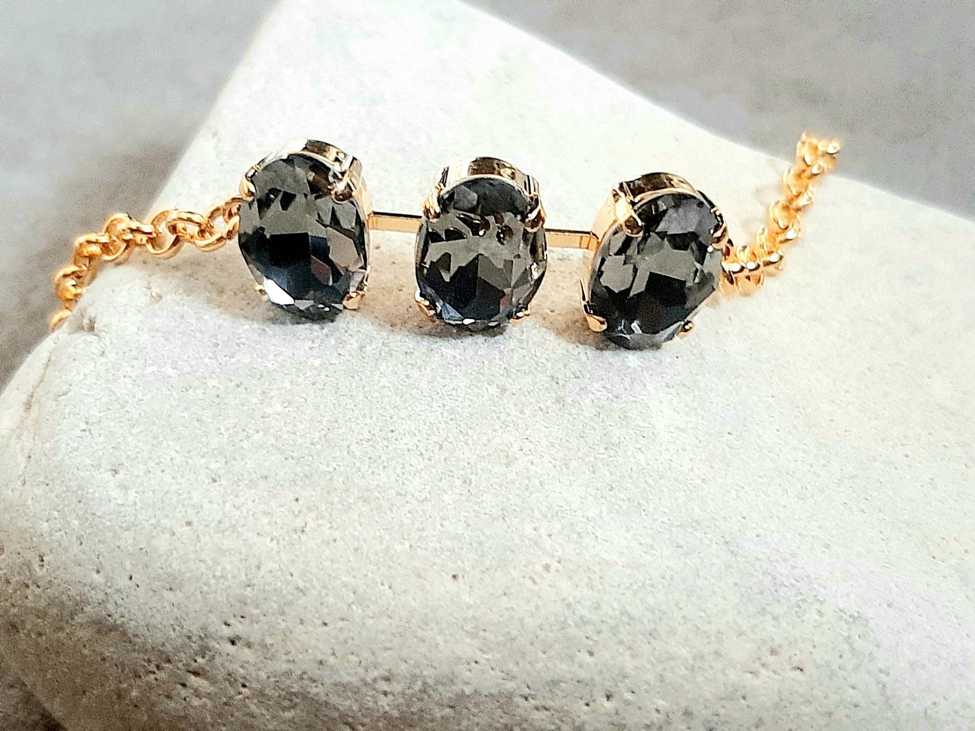 Elegant Black Diamond Oval Bracelet in Gold Plated