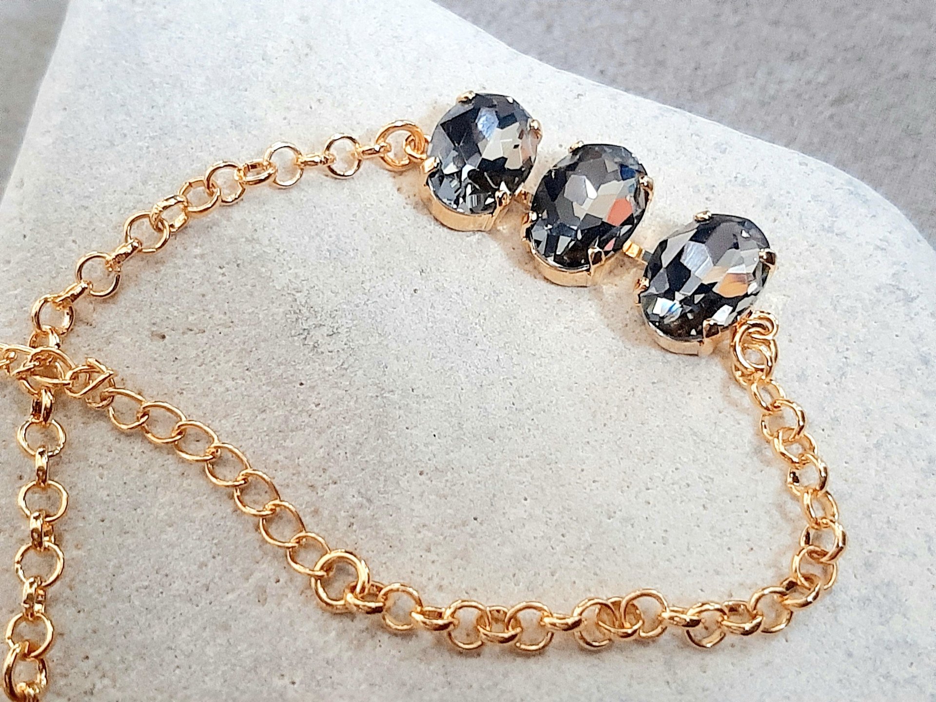 Elegant Black Diamond Oval Bracelet in Gold Plated