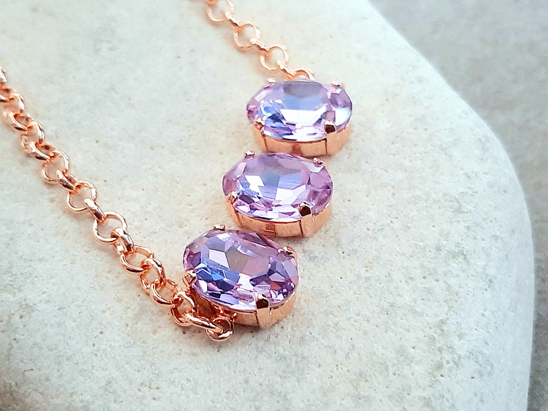 Purple Lavender Crystal Bracelet in Rose Gold | Wife Anniversary Gift