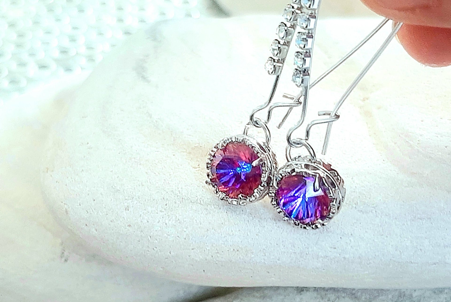 Unique Heliotrope Threader Earrings | Birthday Gift for Partner