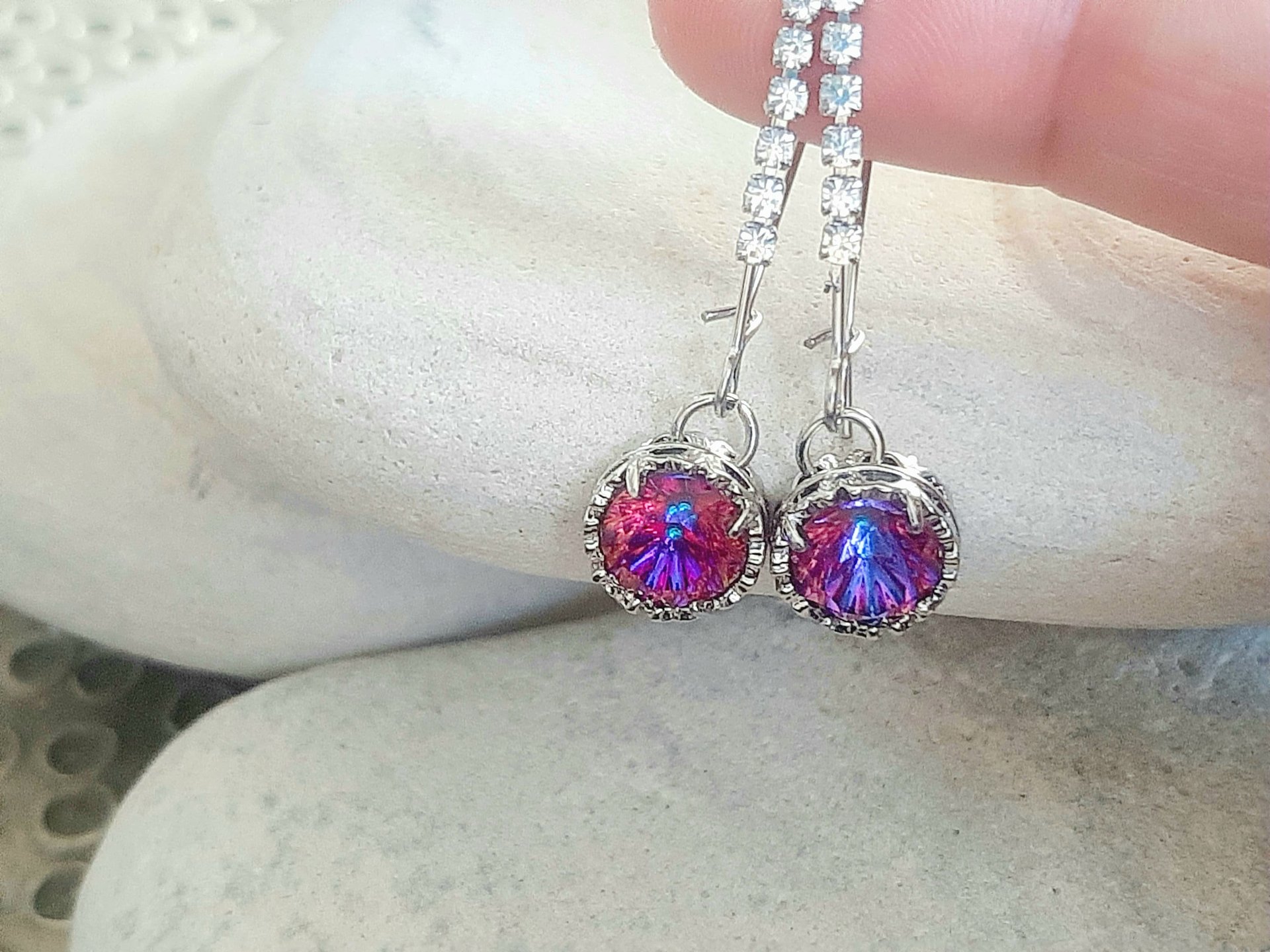 Unique Heliotrope Threader Earrings | Birthday Gift for Partner