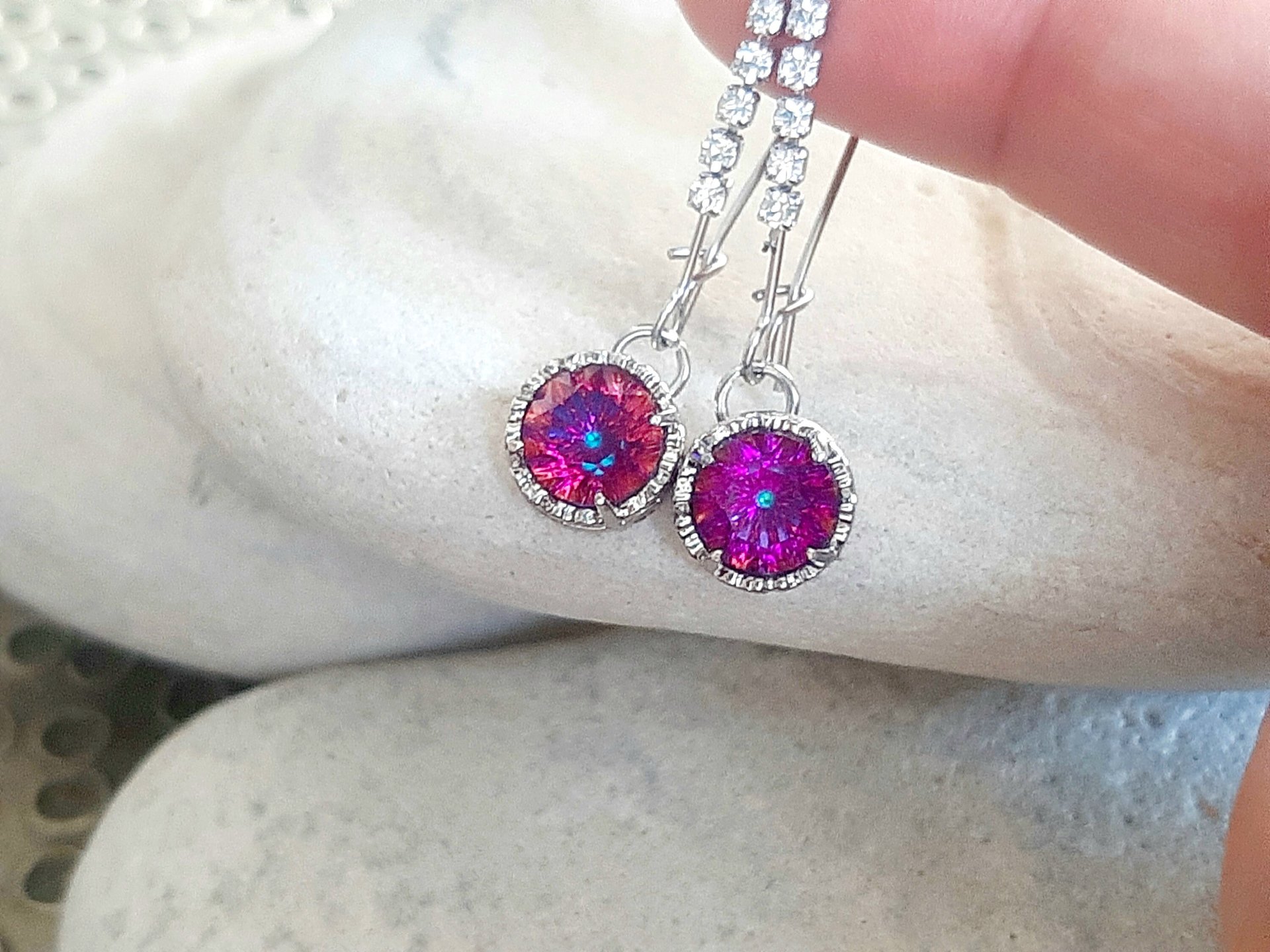 Unique Heliotrope Threader Earrings | Birthday Gift for Partner