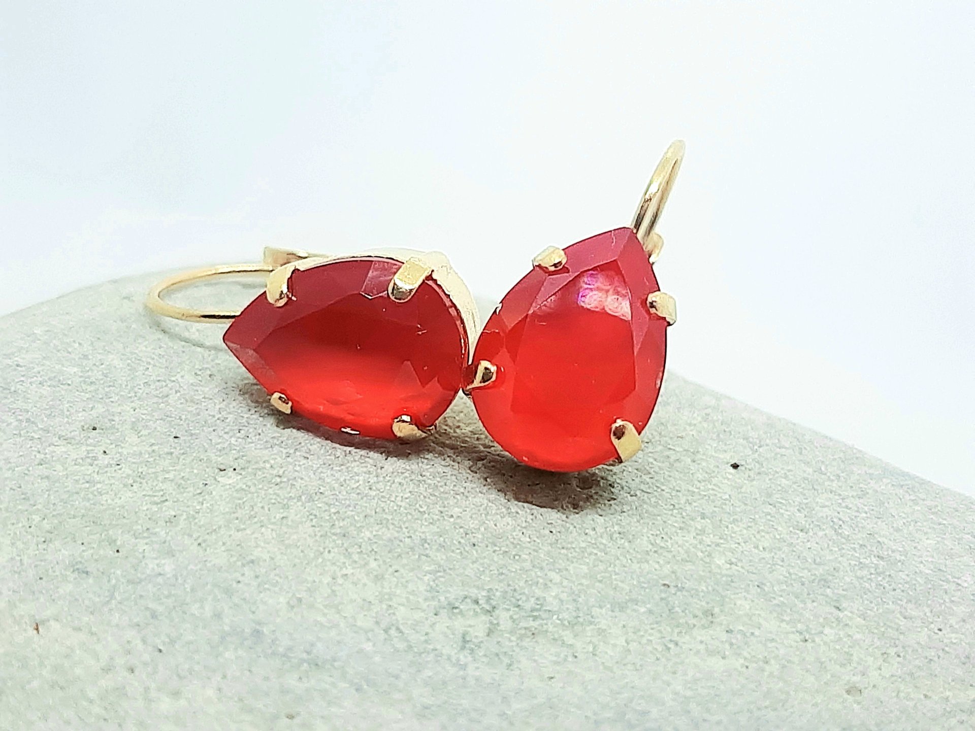 Red Lacquer Pear Dangle Earrings | Watermelon Summer Jewelry 