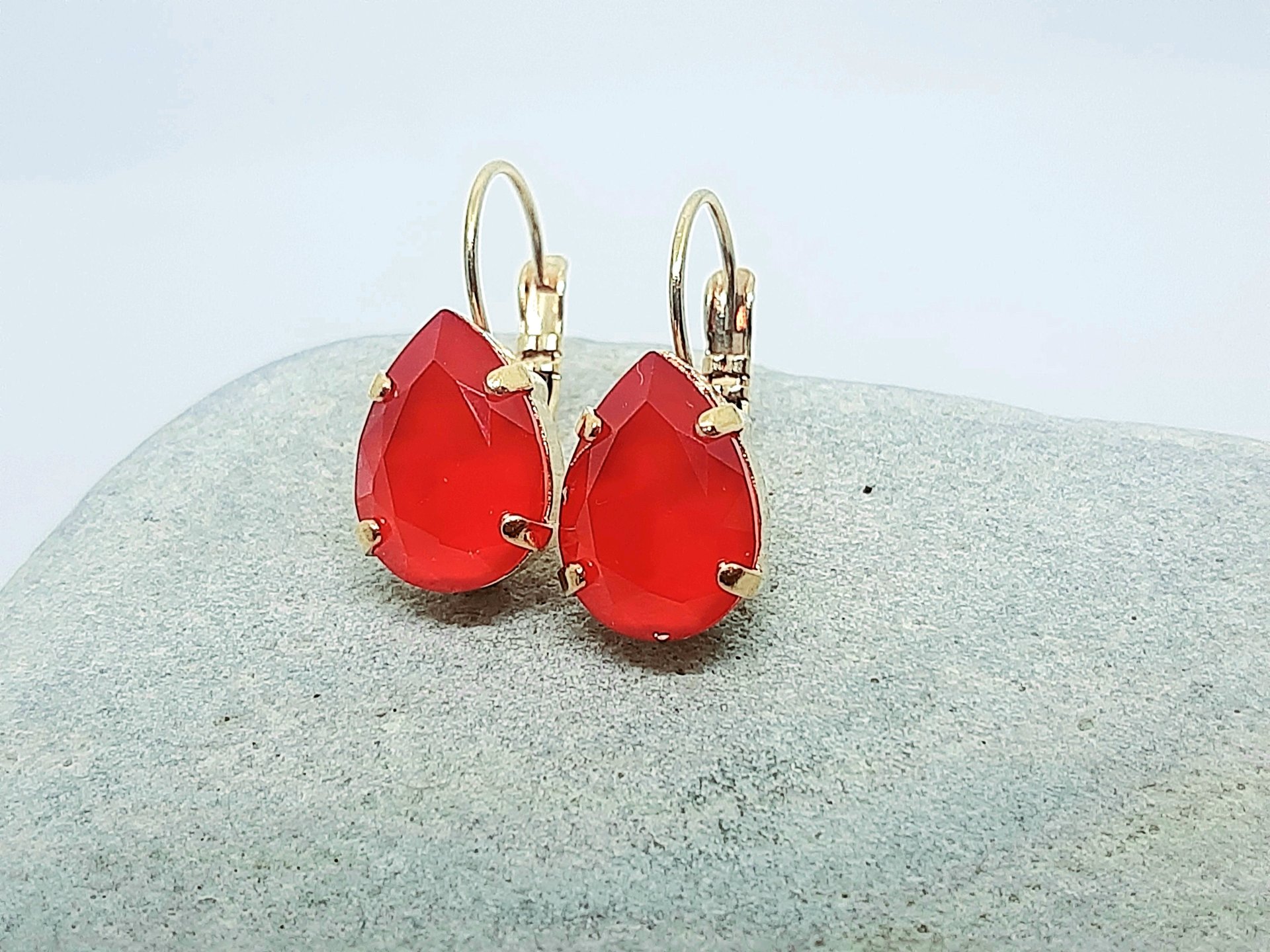 Red Lacquer Pear Dangle Earrings | Watermelon Summer Jewelry 