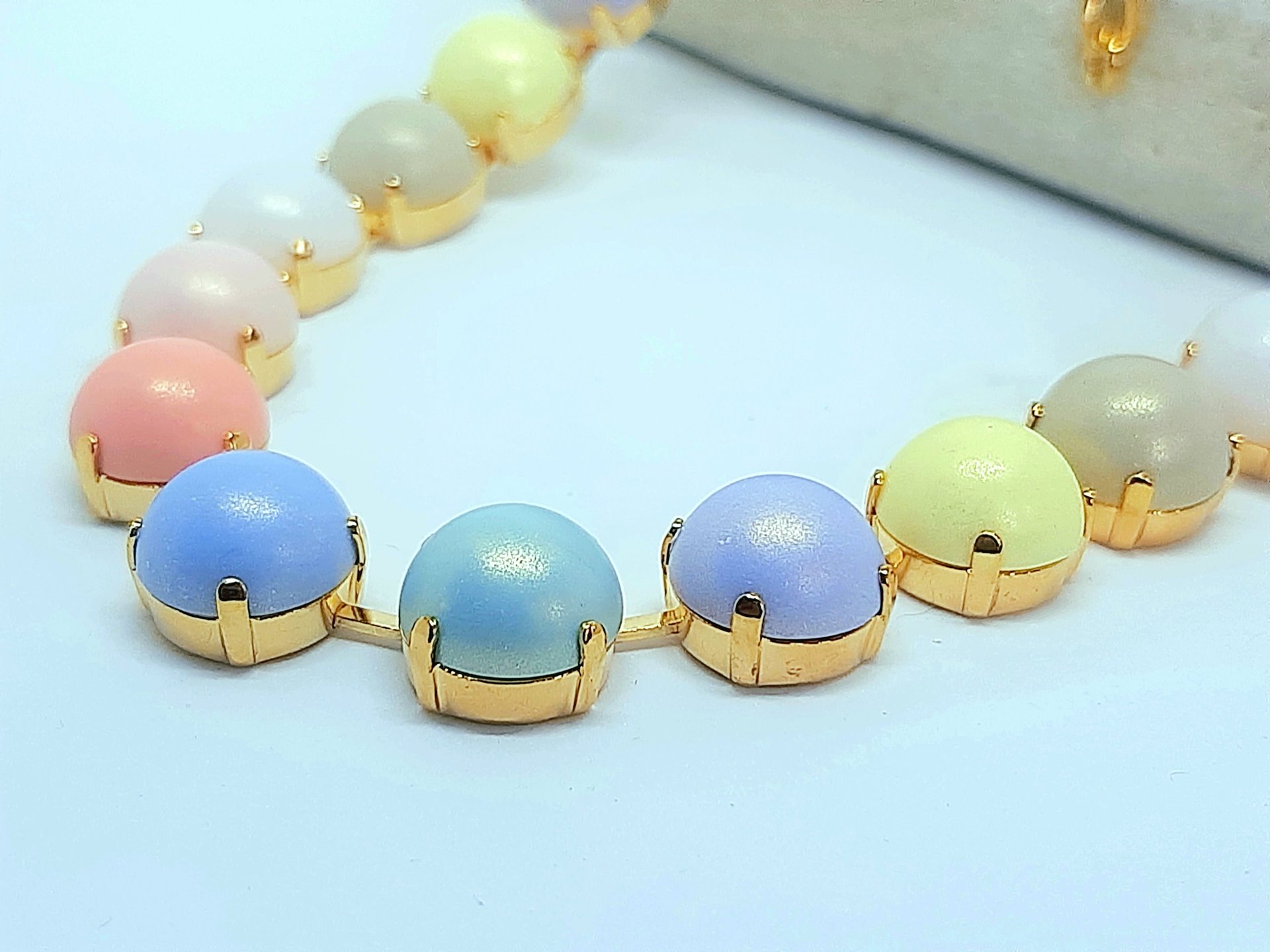 Pastel Pearl Necklace in Gold | Tennis Collet 60's Style Jewelry for Women