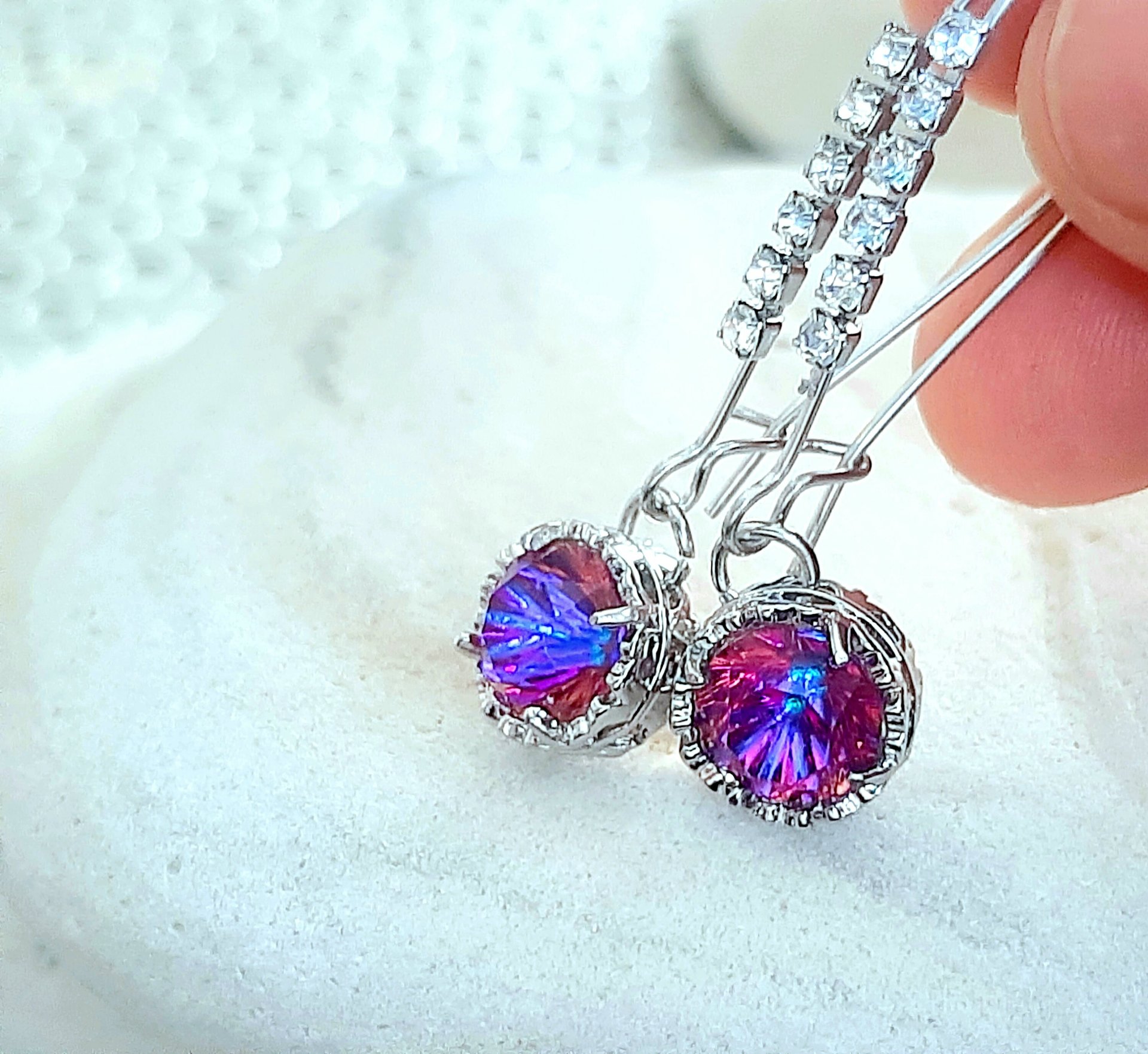 Unique Heliotrope Threader Earrings | Birthday Gift for Partner