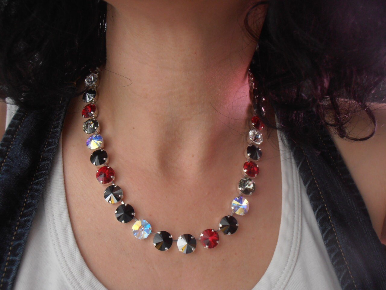 Red Black Rivoli Crystal Necklace, Tennis Choker 12mm, Anna Wintour Jewelry, Women Gift's