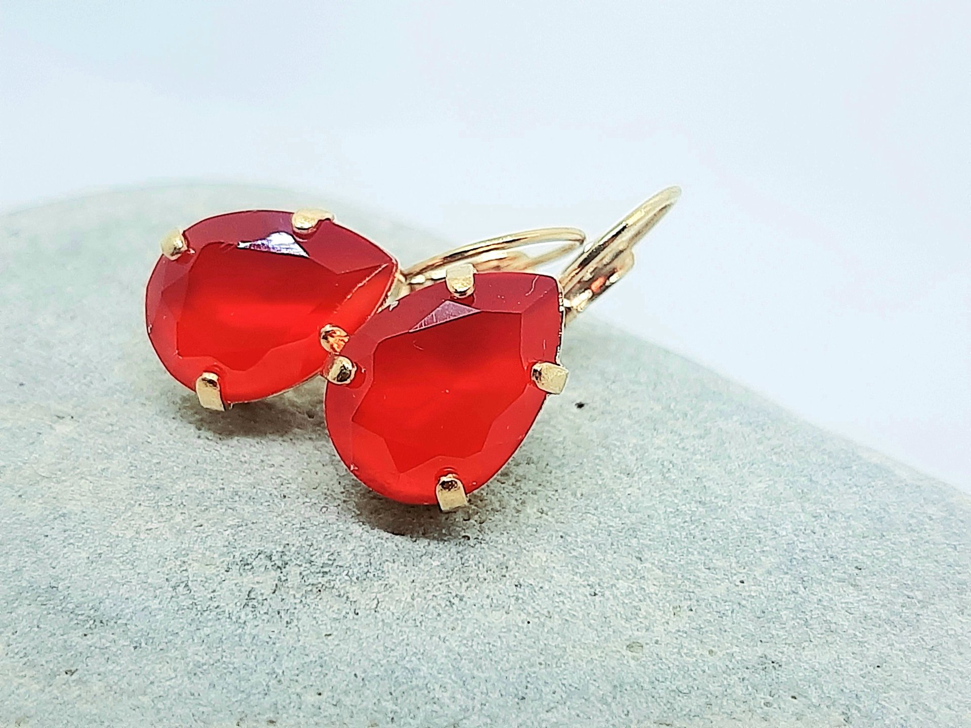 Red Lacquer Pear Dangle Earrings | Watermelon Summer Jewelry 