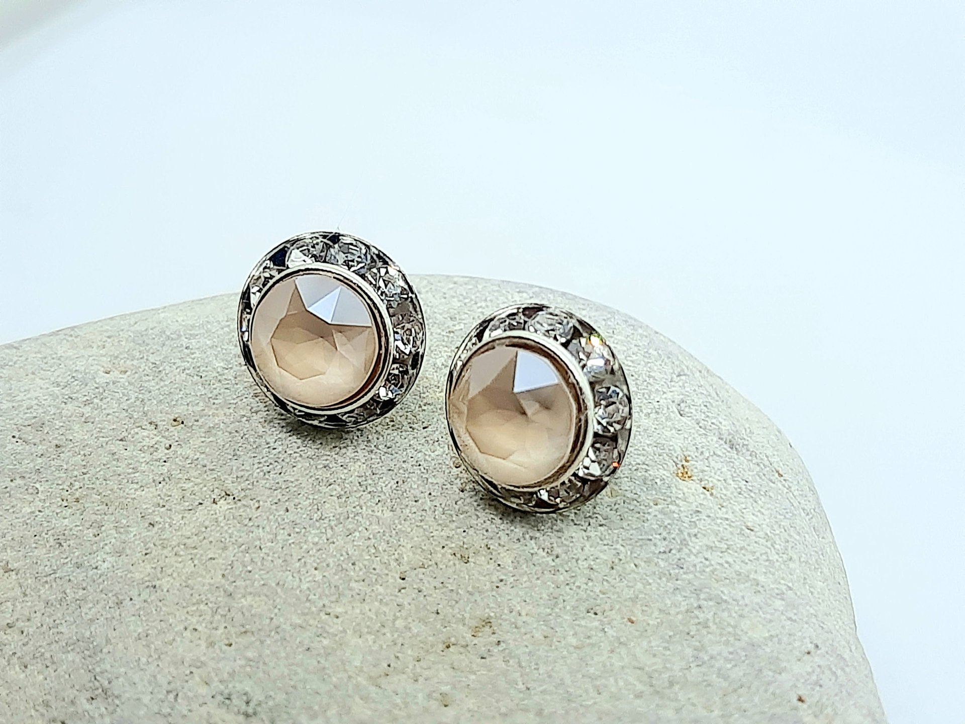 Beige Halo Stud Earring Set | Dainty Wedding Day Jewellery 