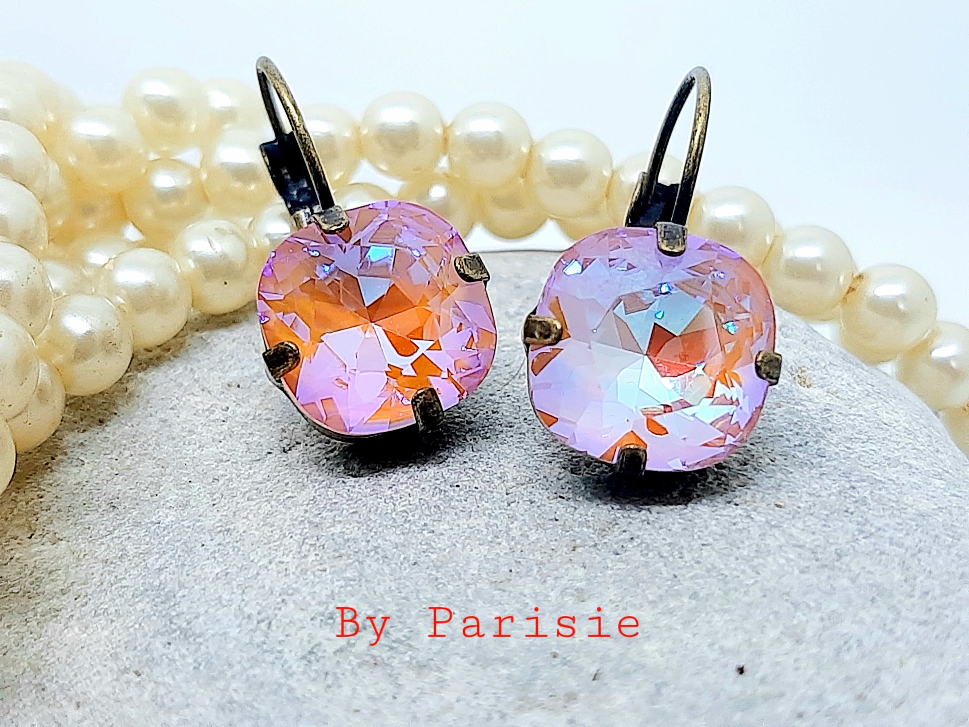 Shimmer Peach Cushion Crystal Earrings Antique | Gift for Wife