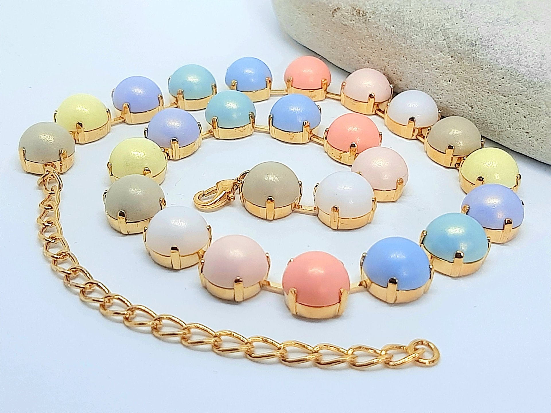 Pastel Pearl Necklace in Gold | Tennis Collet 60's Style Jewelry for Women