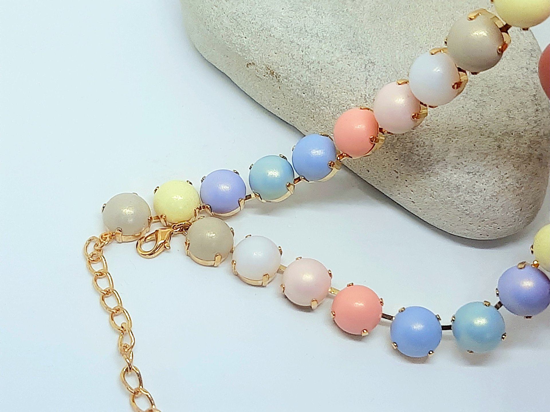 Pastel Pearl Necklace in Gold | Tennis Collet 60's Style Jewelry for Women