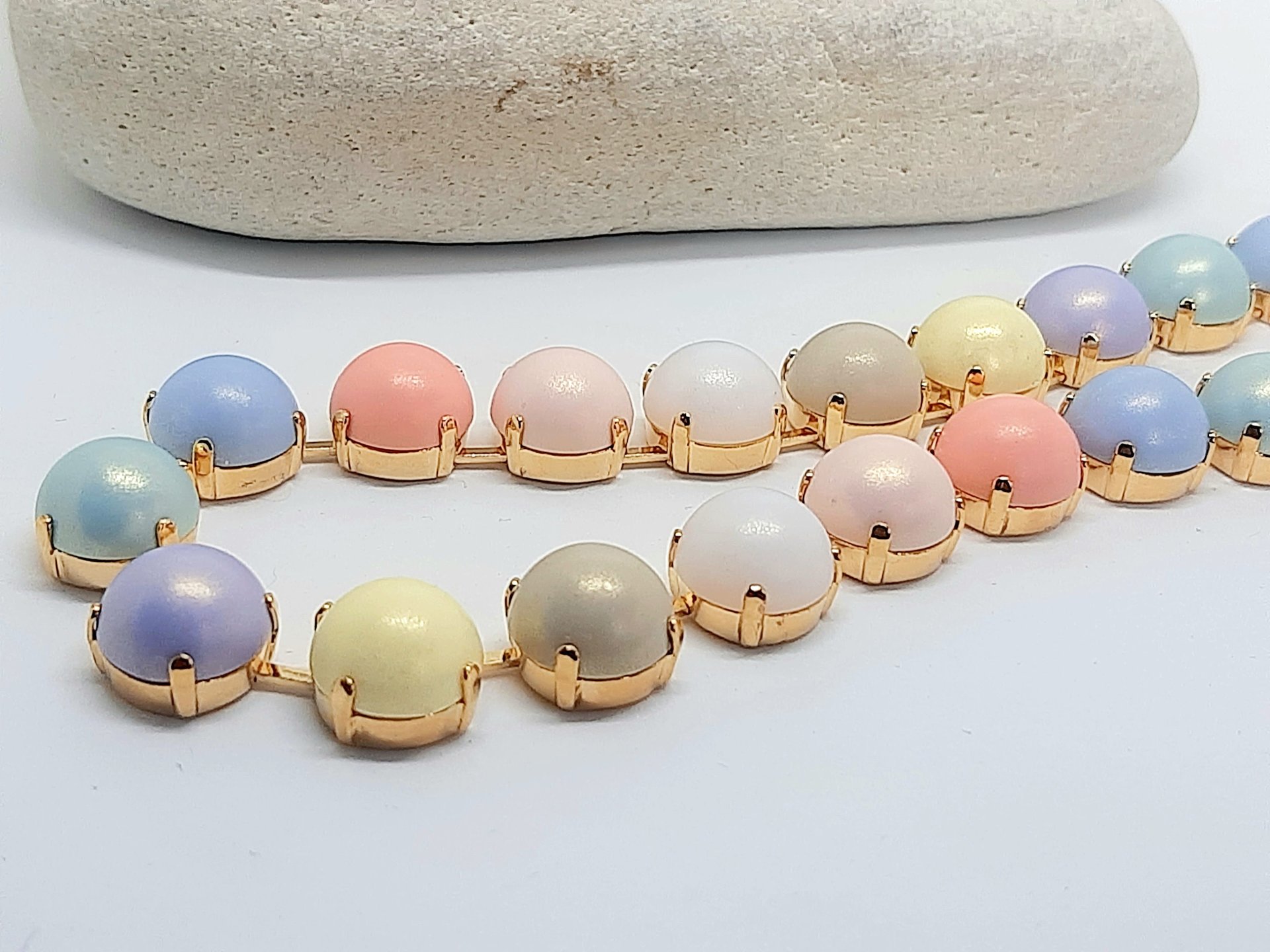 Pastel Pearl Necklace in Gold | Tennis Collet 60's Style Jewelry for Women