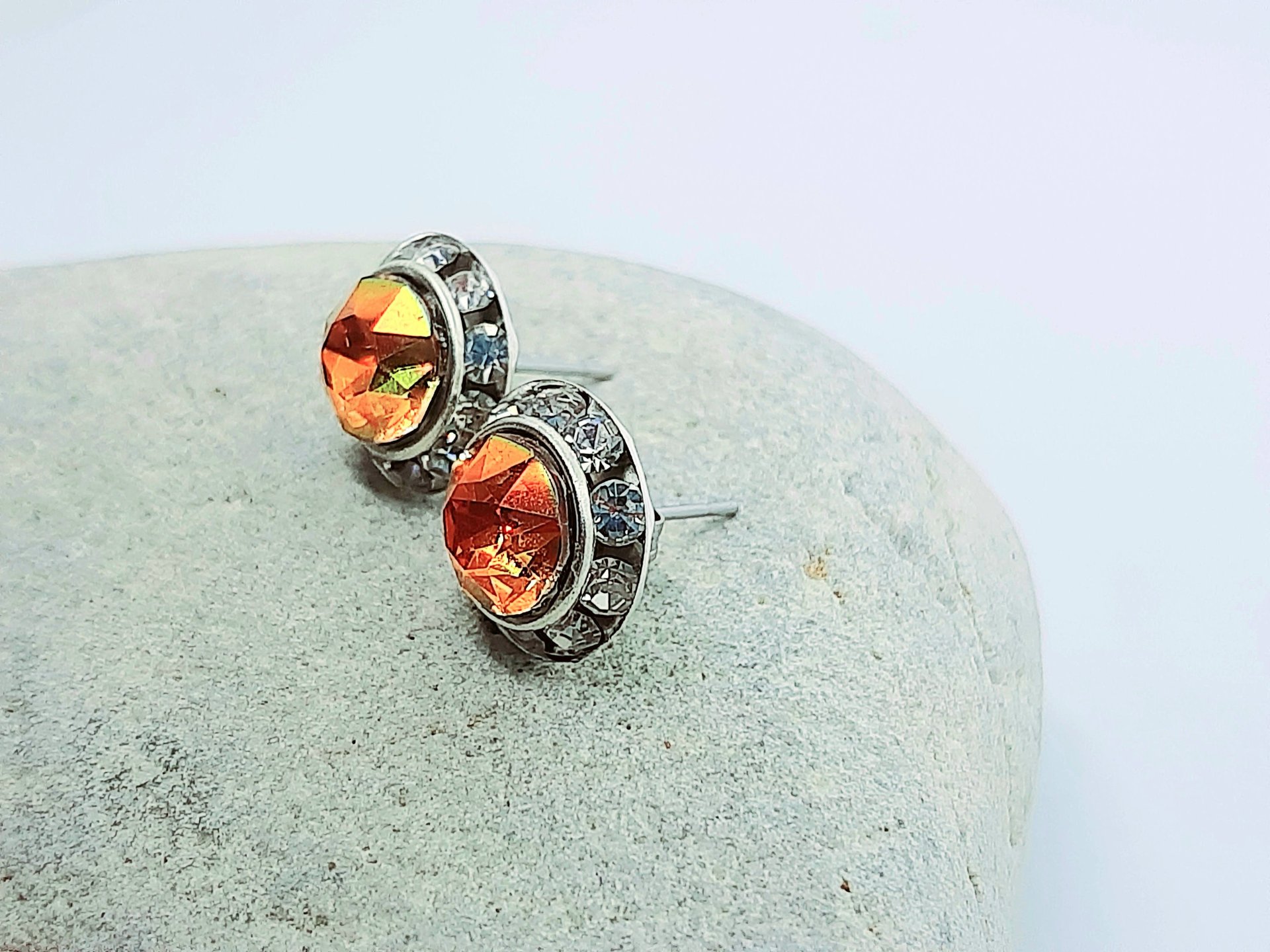 Copper Crystal Halo Stud Earrings | Stainless Steel Women Jewelry 