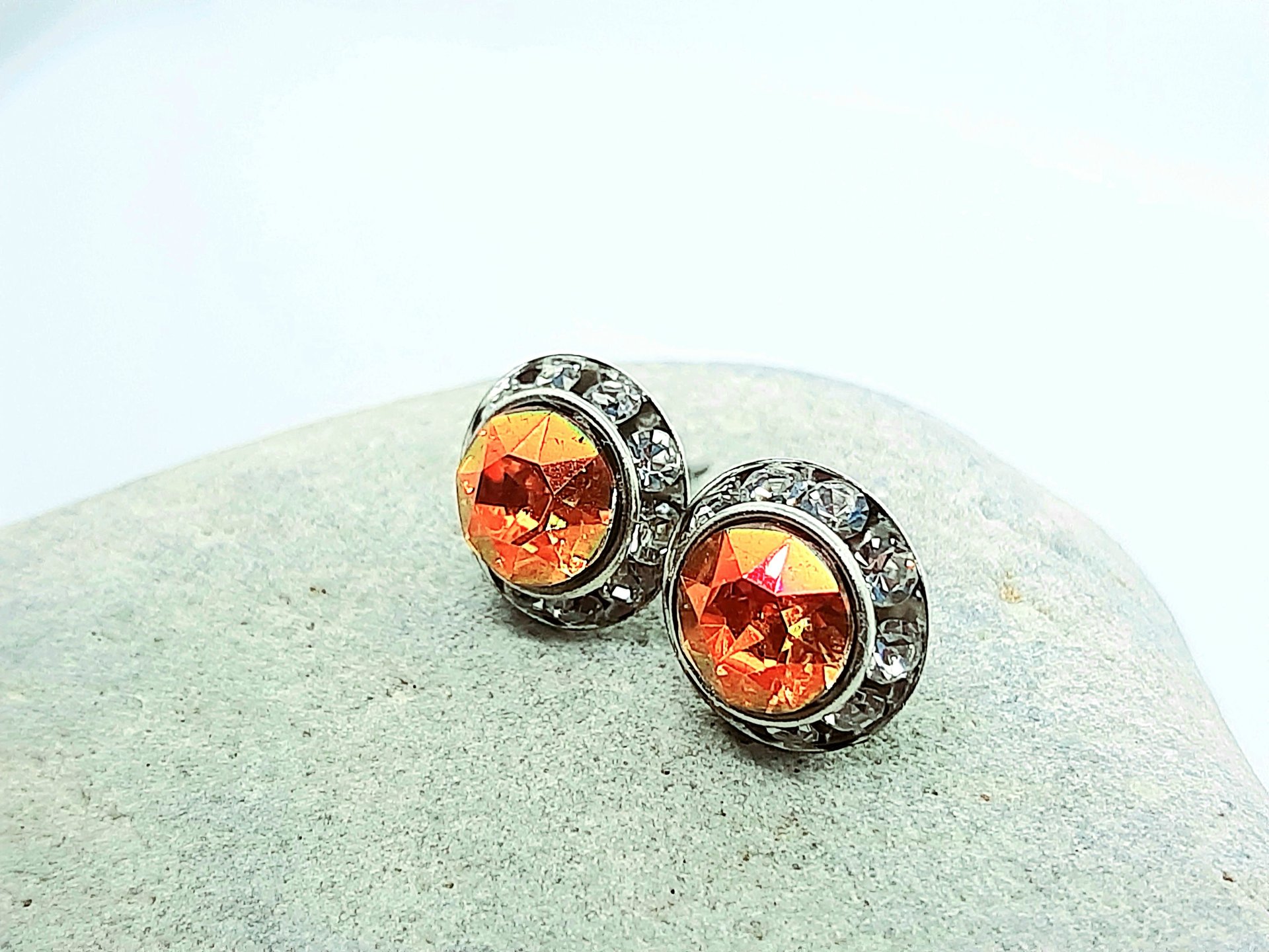 Copper Crystal Halo Stud Earrings | Stainless Steel Women Jewelry 