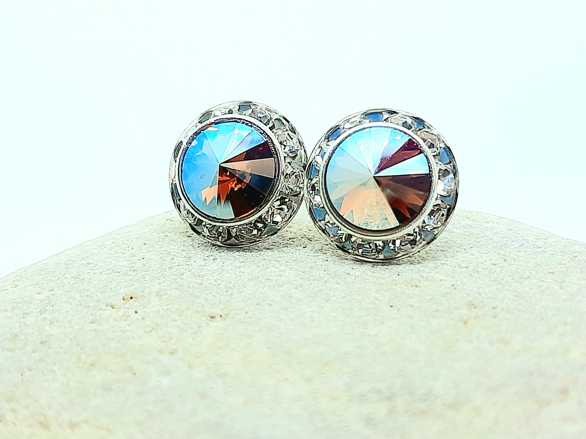 Shimmer Topaz Halo Post Earrings in Stainless Steel | Gift for Daughter