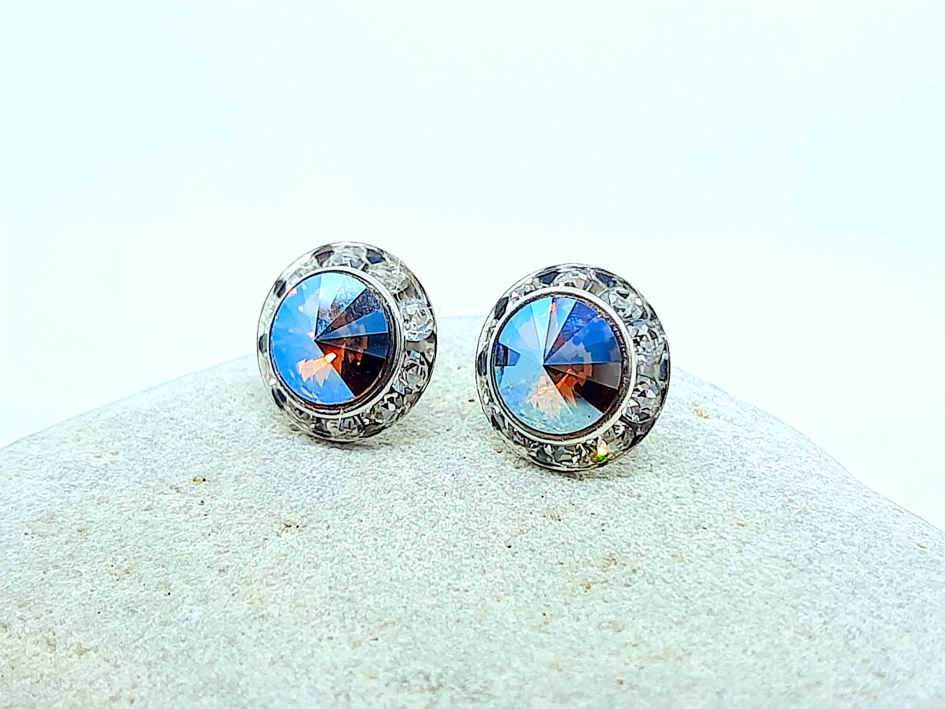 Shimmer Topaz Halo Post Earrings in Stainless Steel | Gift for Daughter