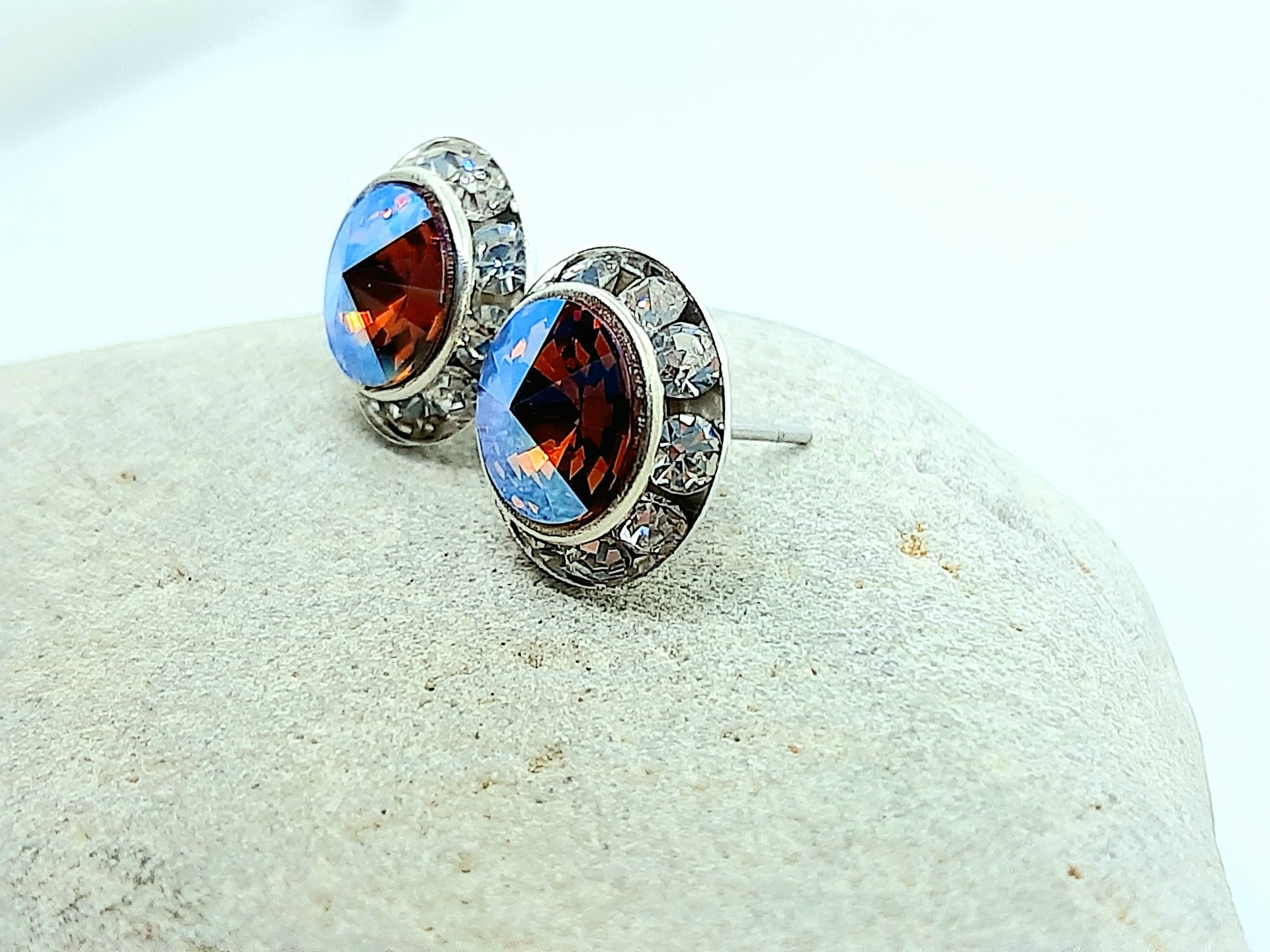 Shimmer Topaz Halo Post Earrings in Stainless Steel | Gift for Daughter