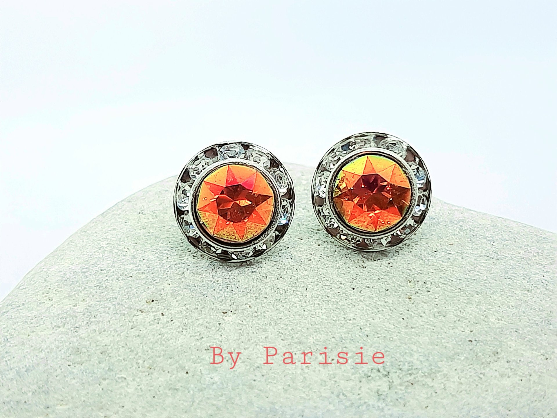 Copper Crystal Halo Stud Earrings | Stainless Steel Women Jewelry 