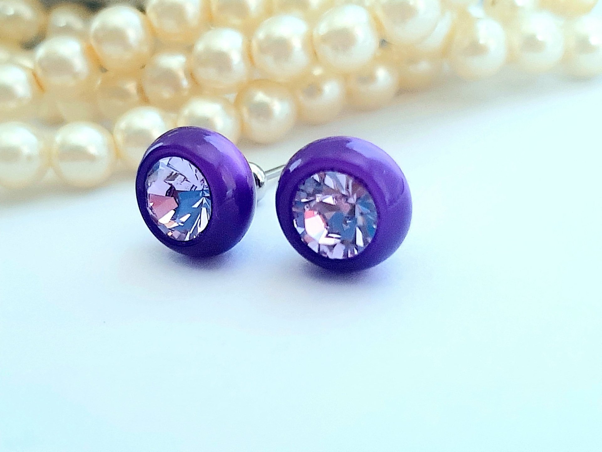 Purple Rhinestone Ball Earrings | Crystal Studs for Girls