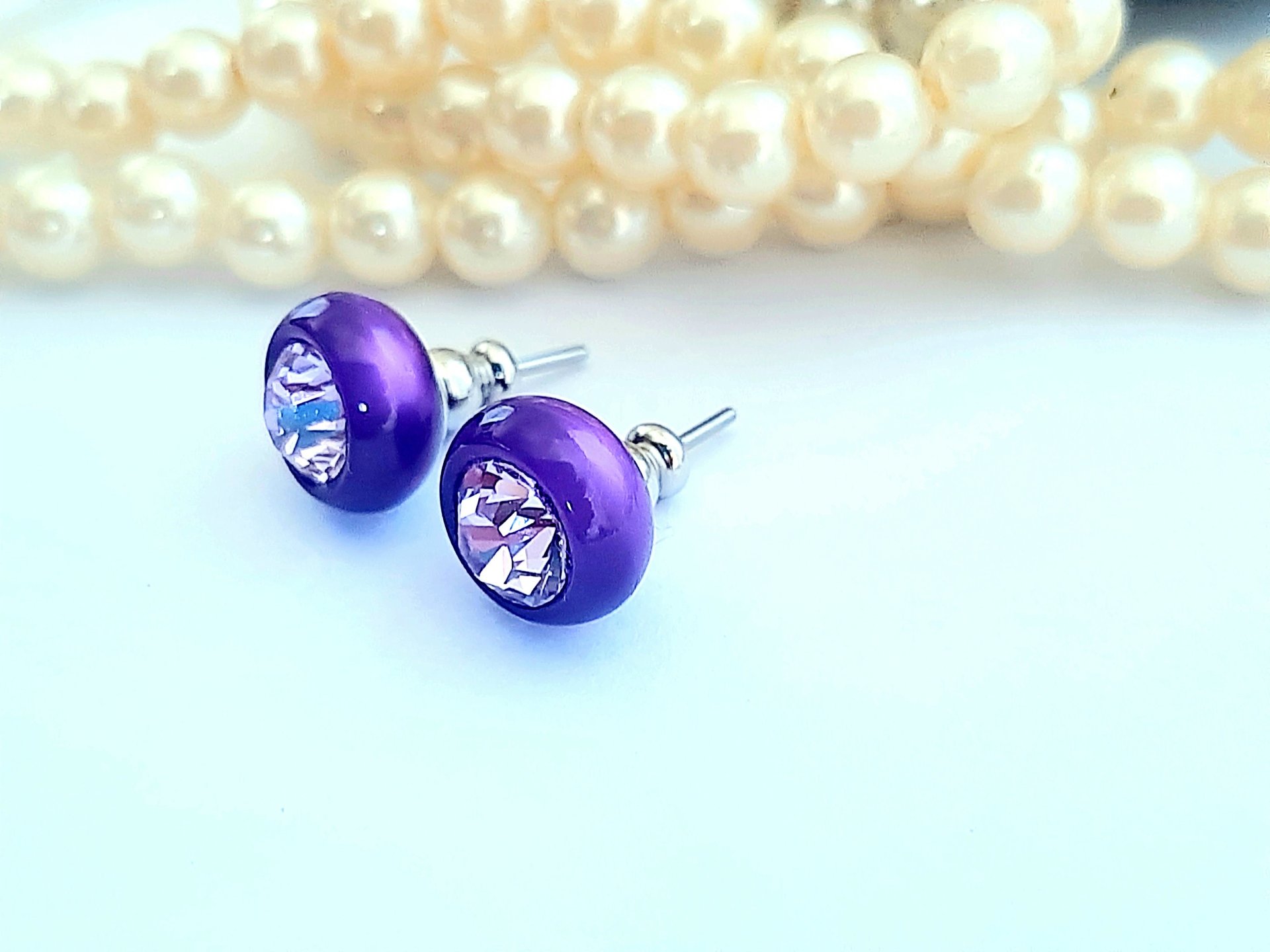 Purple Rhinestone Ball Earrings | Crystal Studs for Girls