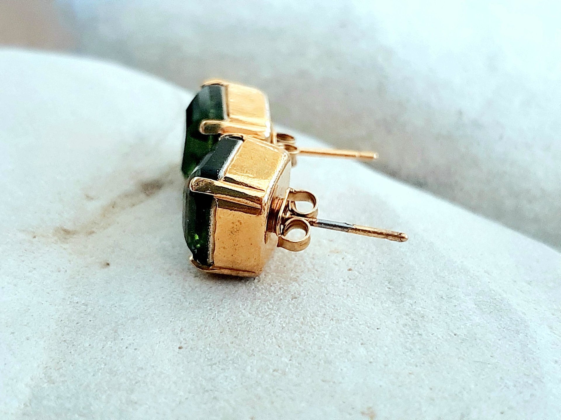Olivine Imperial Cut Stud Earrings | Gold Square Crystal Earrings