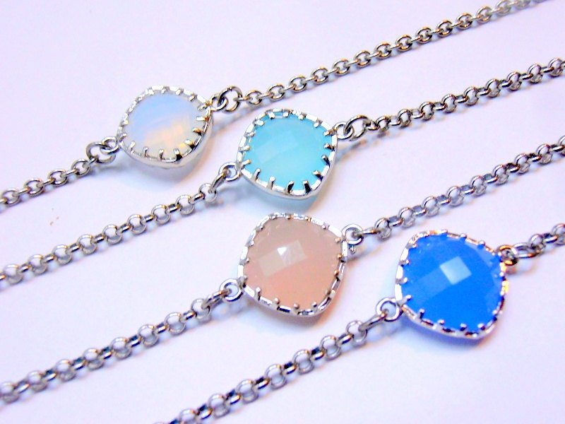 Dainty Pastel Colors Crystal Chain Bracelet / Minimalist Stacking Jewelry / Valentine's Day Gift