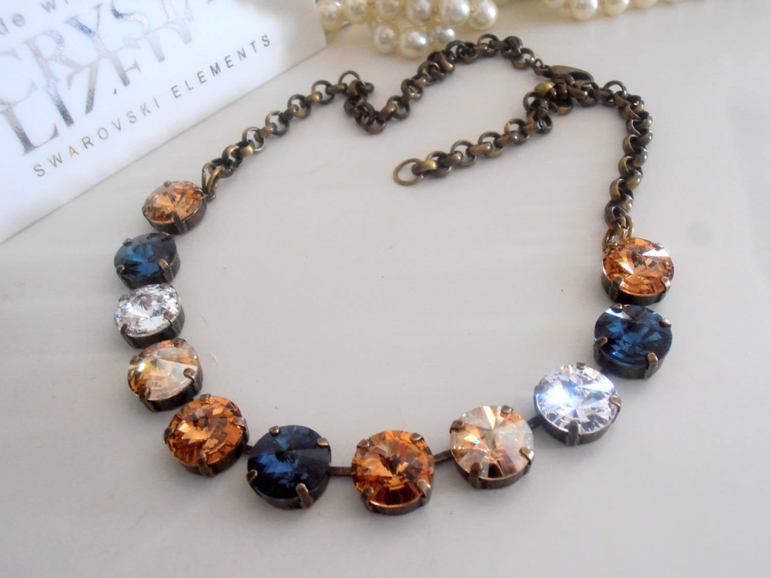 Brown Multicolors Rivoli Necklace, Anna Wintour Choker 12mm, Antique Bronze Jewelry