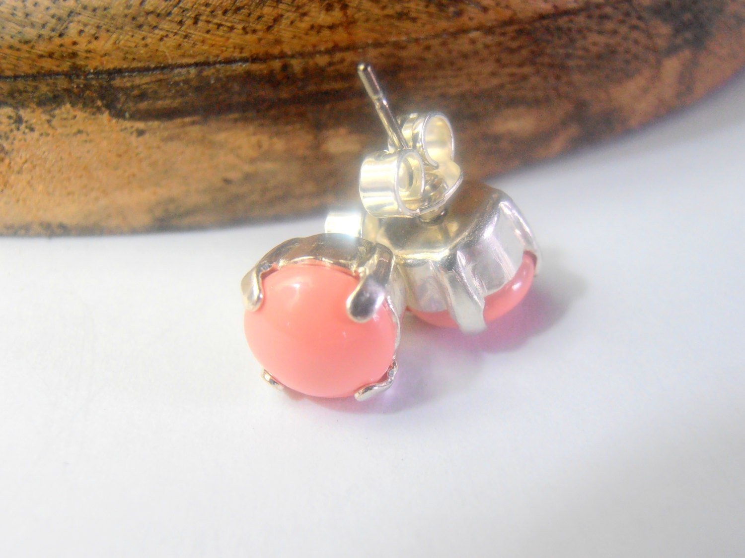 Shabby Pale Peach, 8mm, Crystal Studs, Perles, Silver Plated, Post Earrings