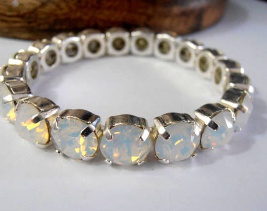 White Opal Crystal Stretch Bracelet 925 Sterling Silver Cuff Bracelet Sew on Jewelry Birthday gift