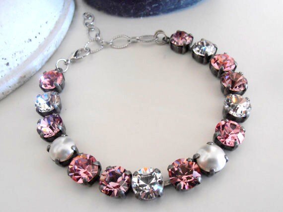 Multicolors Rose Bracelets / Tennis Crystal Bracelet /  Cupchain / Vintage Shabby Chic style / Gift for her