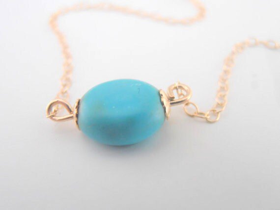 Everyday Minimalist Turquoise Necklace / Gold fill bean pendant / Charm jewelry for modern layering