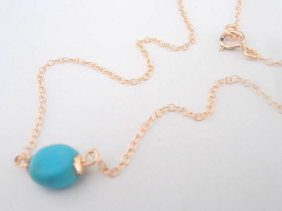 Everyday Minimalist Turquoise Necklace / Gold fill bean pendant / Charm jewelry for modern layering