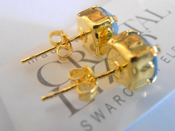 Caribbean blue opal Gold Earrings / Crystal Studs / Pierced Post / Gold Jewelry / Birthday Gift