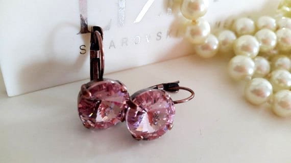 Light Amethyst Dangle Earrings in Antique Copper | Girlfriend Birthday Gift