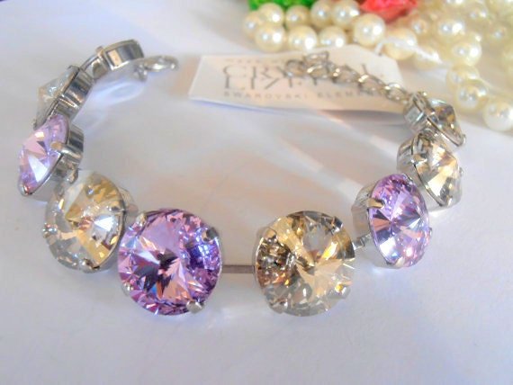 Lavender Rivoli Tennis Bracelet / Platinum jewelry / 14mm Round Cup chain / Birthday gift